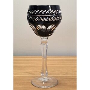 Vintage Dark Ruby Red Cut to Clear Lead Crystal Hock‎ Wine Glass Goblet 8-1/8"